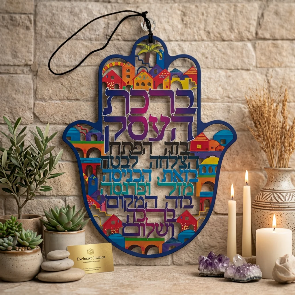 Metal Laser Cut Hamsa Hebrew Business Blessing 24 cm
