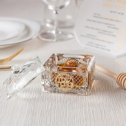 Crystal Honey Dish 7*7 cm with Metal Plaque