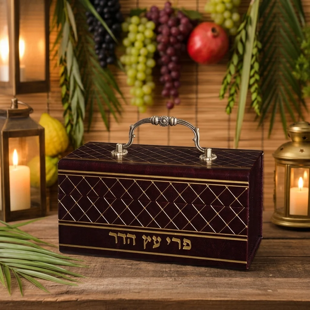 קופסא מהודרת לאתרוג דמוי עור עם ידית 13×19 ס״מ