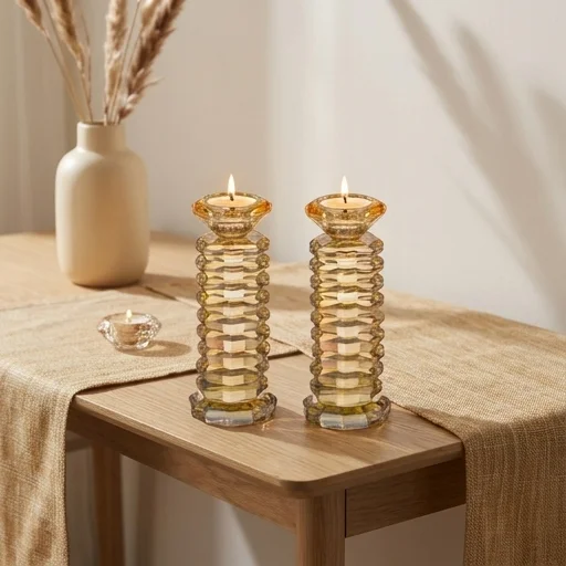 Pair of Crystal Elegant Candlesticks 18 cm
