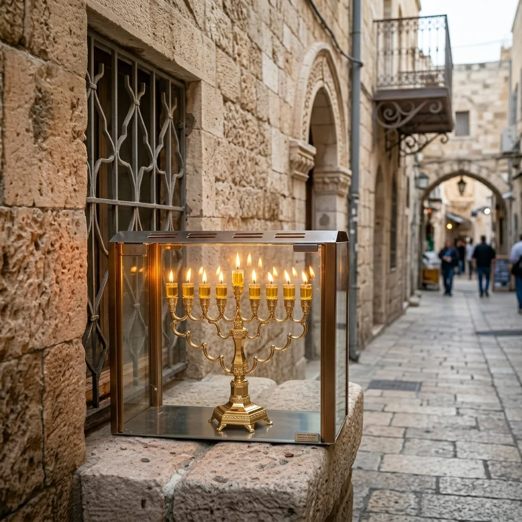 Metal Menorah 36 cm - Rose Gold Finish
