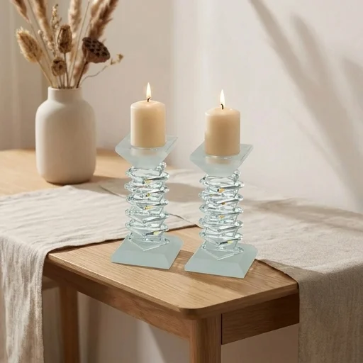 Pair of Crystal Elegant Candlesticks 14 cm