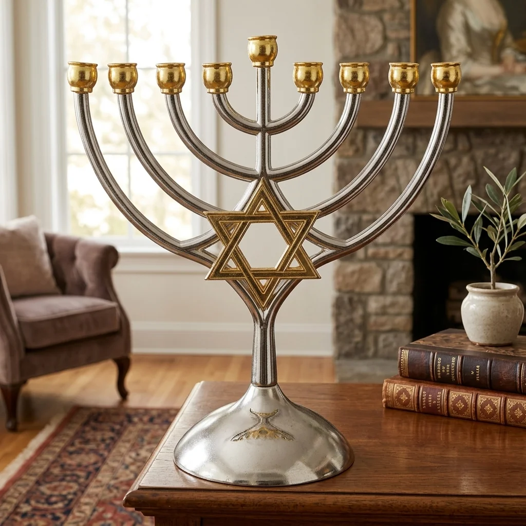 Metal Menorah 18*16 Cm-magen David - Gold