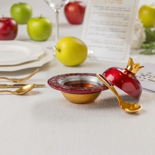 Aluminum Honey Dish "Pomegranate", with Spoon 8x12 cm