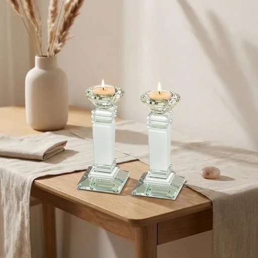 Pair of Crystal Elegant Candlesticks 16 cm