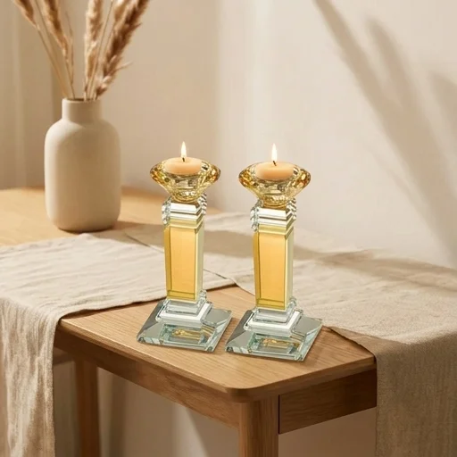 Pair of Crystal Elegant Candlesticks 16 cm
