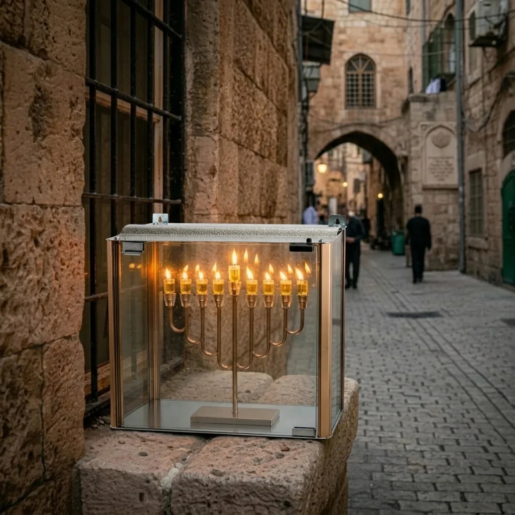 Aluminium and Glass Menorah Box 52x40x21 cm - Copper Profiles