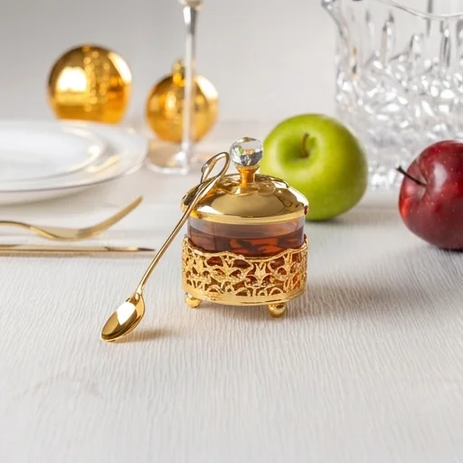 Golden Filigree Honey Dish, 10cm