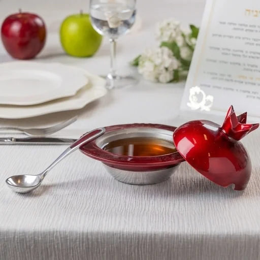 Aluminum Honey Dish Pomegranate, with Spoon 8x12cm