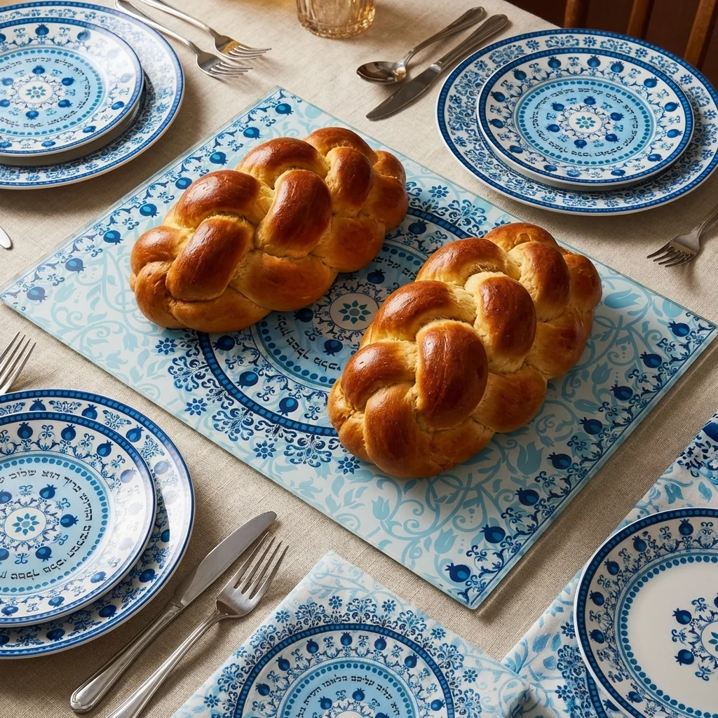 Reinforced Thick Glass Challah Tray 25x37 cm - Blue