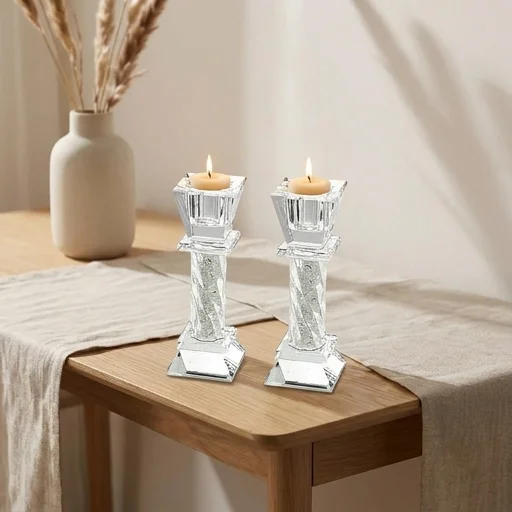 Elegant Crystal Candlesticks 11cm- with Decorative Stones