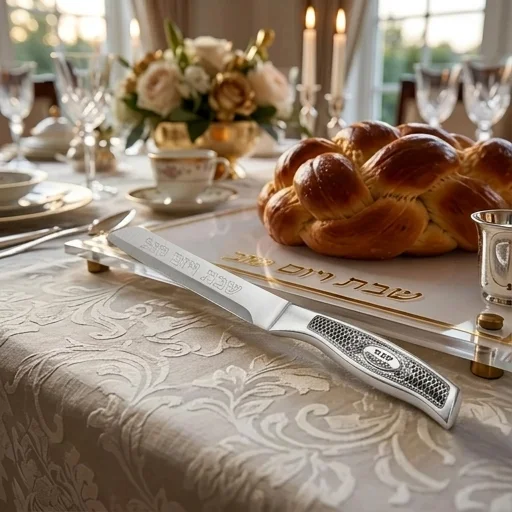 Stainless Steel Knife with "for Shabbat and Holidays" Plaque 32 cm - Smooth Blade