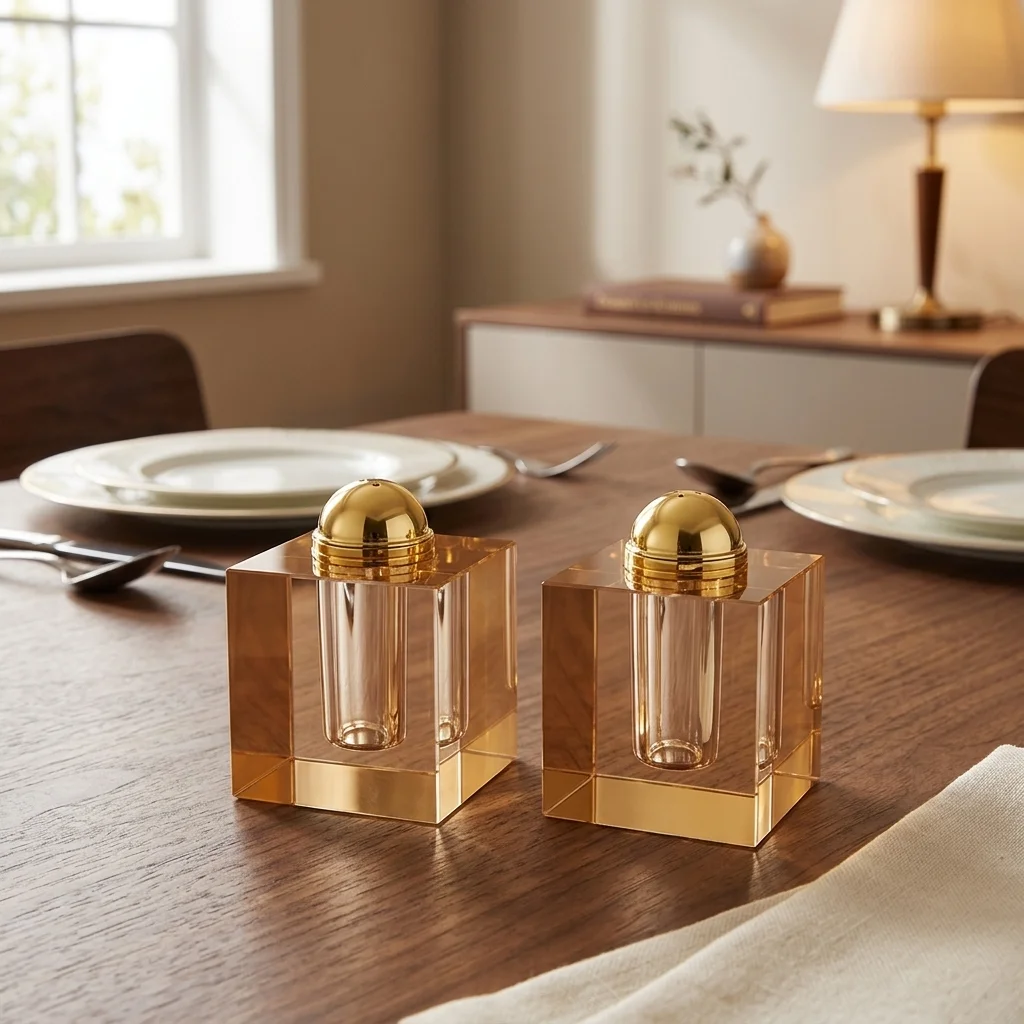 Pair of Crystal Salt & Peper Holders7x5 cm - Gold