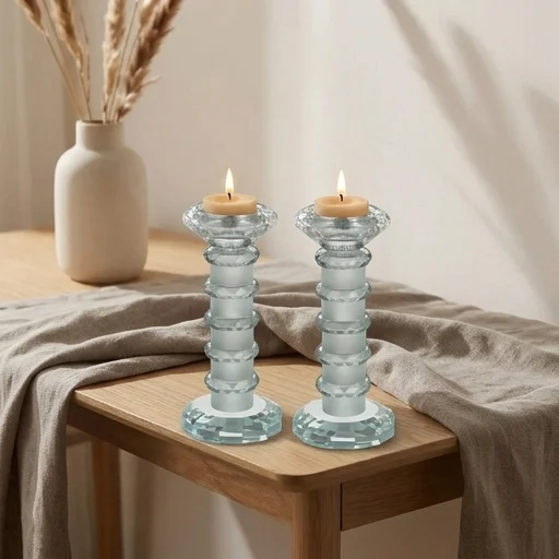 Pair of Crystal Elegant Candlesticks 15.5 cm
