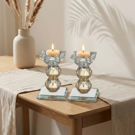 Pair of Crystal Elegant Candlesticks 10.5 cm