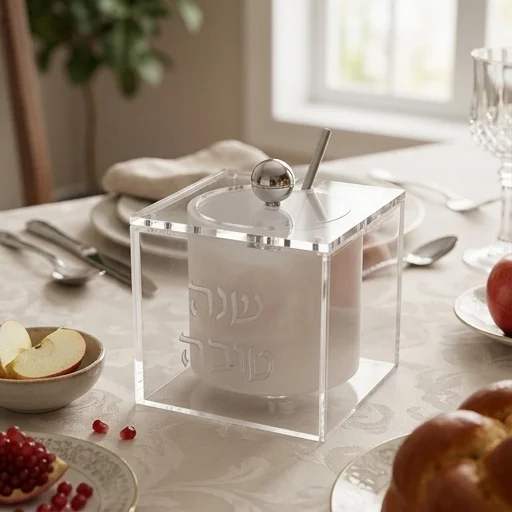 Lucite Square Honey Dish 9.5 cm- Silver Color
