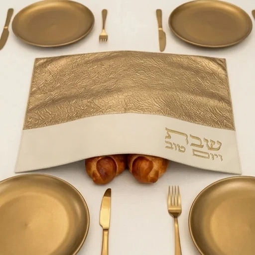 Leatherette Challah Cover 55*45cm - Gold, White