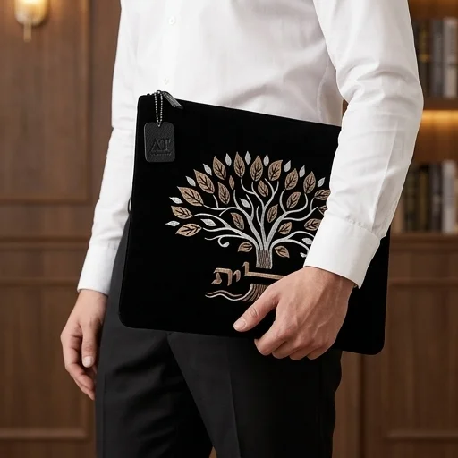 Velvet Tallit Bag 31.7*29.2 cm, Black with Embroidery