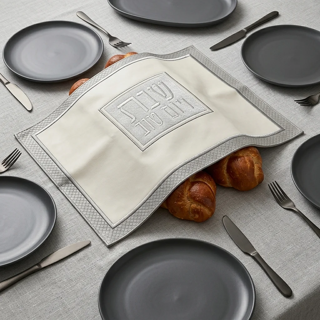 Faux Leather Challah Cover 55x45cm, with Embroidered Design