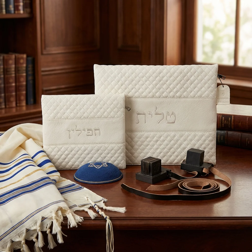 Leatherette Tallit - Tefillin Set 36*29 cm with Embroidery
