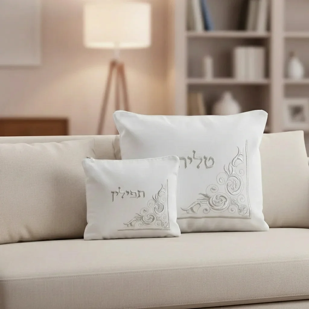 Velvet Talit-tefilin Set 36*29, White with Embroidery