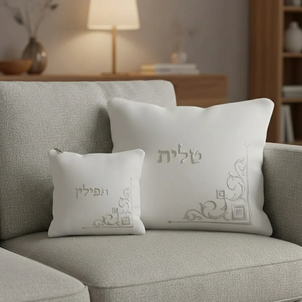 Velvet Talit-tefilin Set 36*29, White with Embroidery
