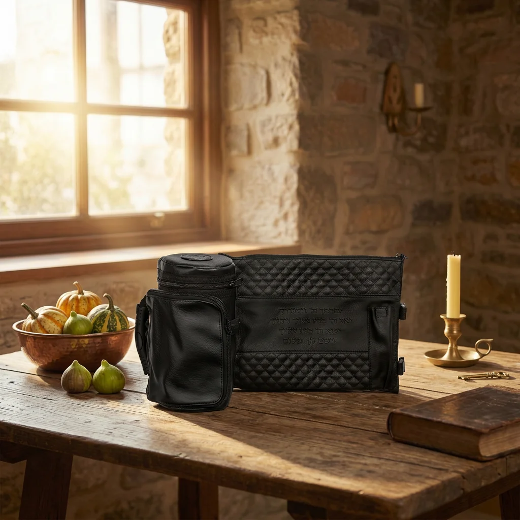 Leatherette Thermal Tefillin & Tallit Protective Case "Tik-taf" 22 cm- Black