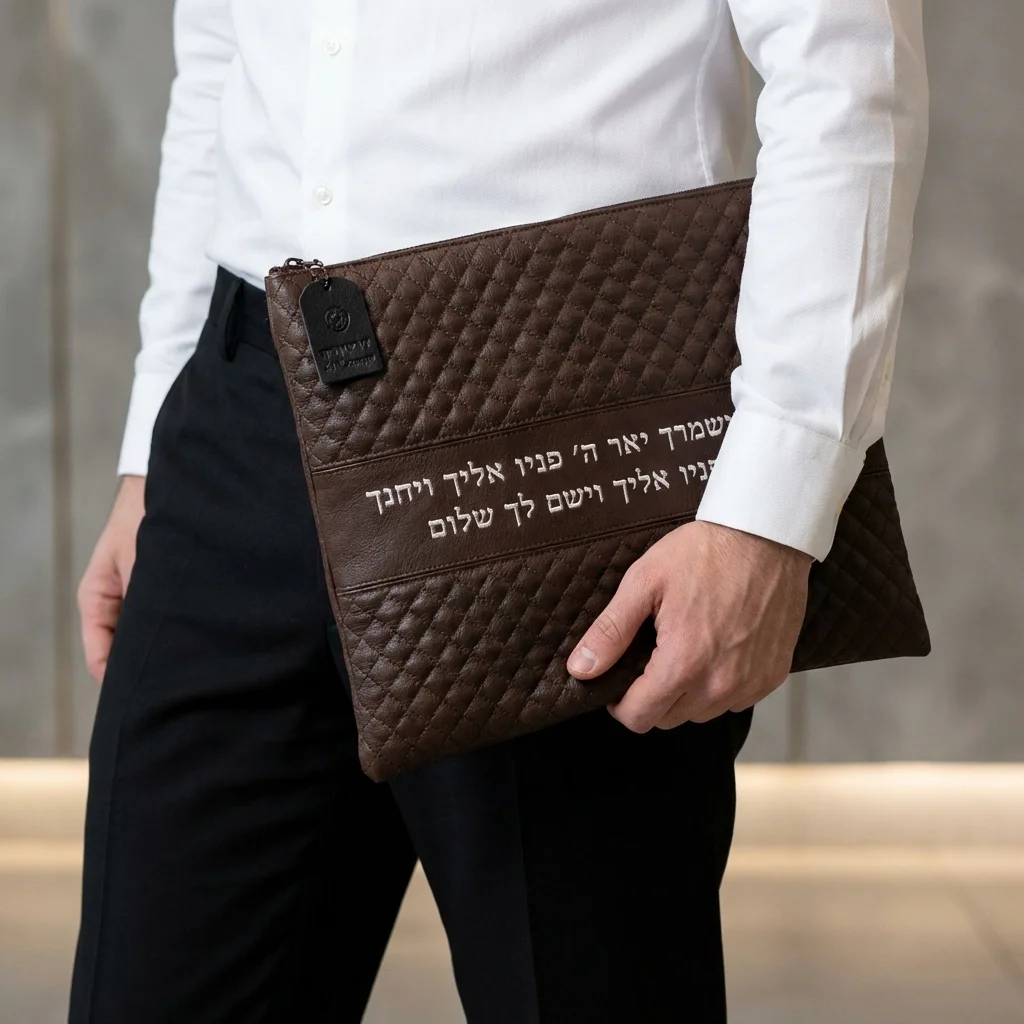 Leatherette Tallit - Tefillin Set 36*29 cm Black with Embossed Logo