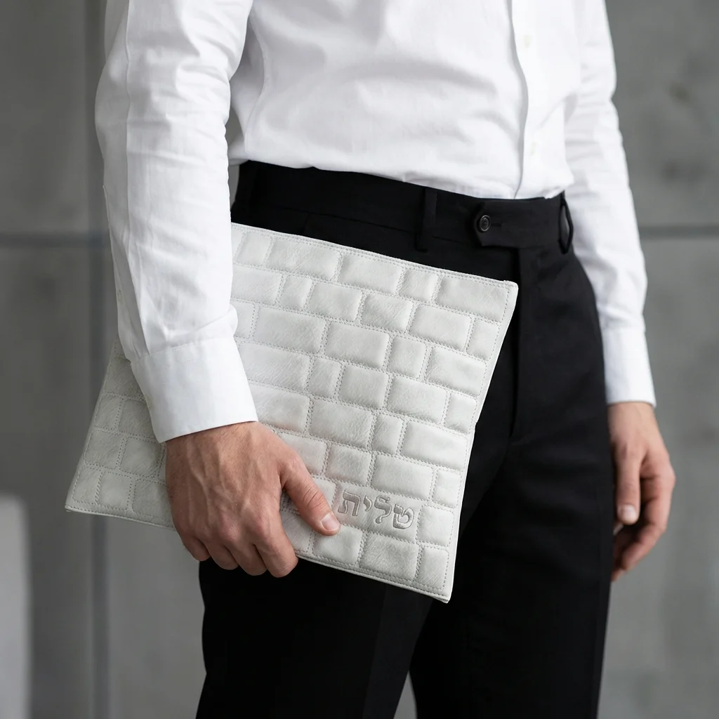 Leatherette Tallit - Tefillin Set 36*29 cm with Embossed Logo - Gray