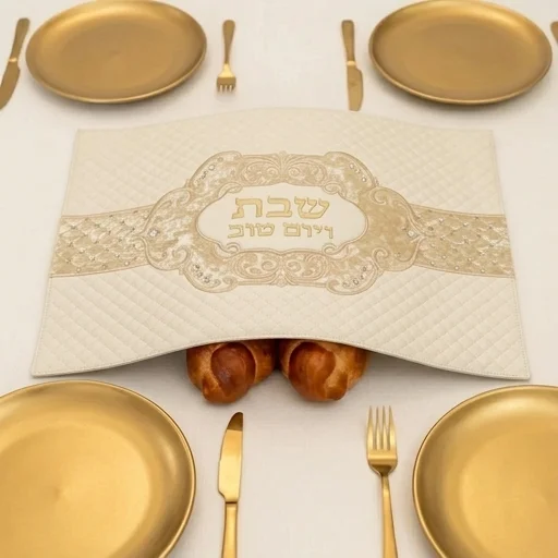 Leatherette Challah Cover 42*52 cm with Embossed Logo - White