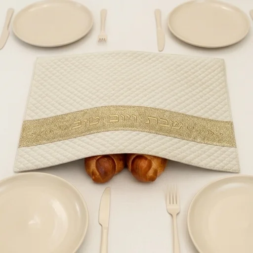 Leatherette Challah Cover 42x52 cm with Embossed Logo - White