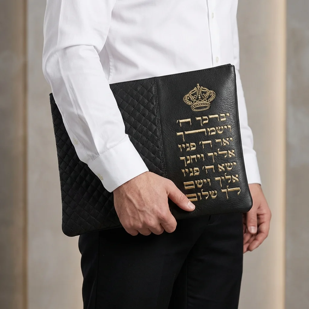 Leatherette Tallit - Tefillin Set 36*29 cm Black with Embossed Letters