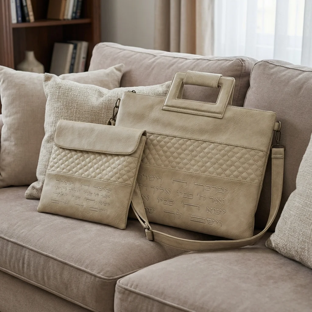 Leatherette Talit - Tefilin Set 36*29 cm with Bold Embroidery - Gray