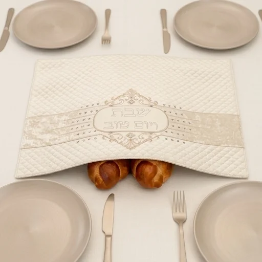 Leatherette Challah Cover 45*55 cm with Embossed Logo - Silver, White