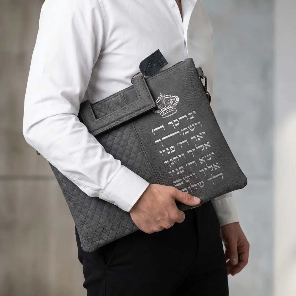 Leatherette Talit - Tefilin Set 36*29 cm with Bold Embroidery - Silver