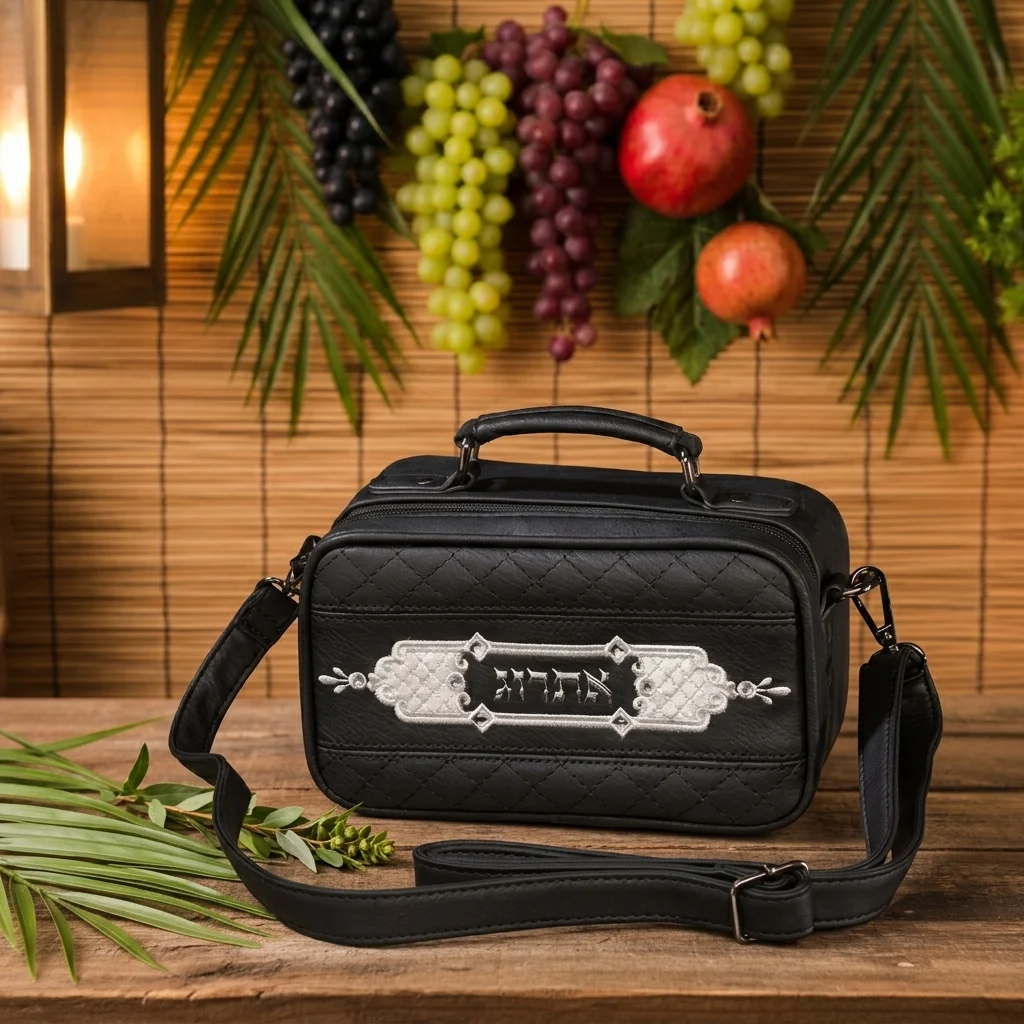 Leatherette Etrog Box 19*11 cm- Black