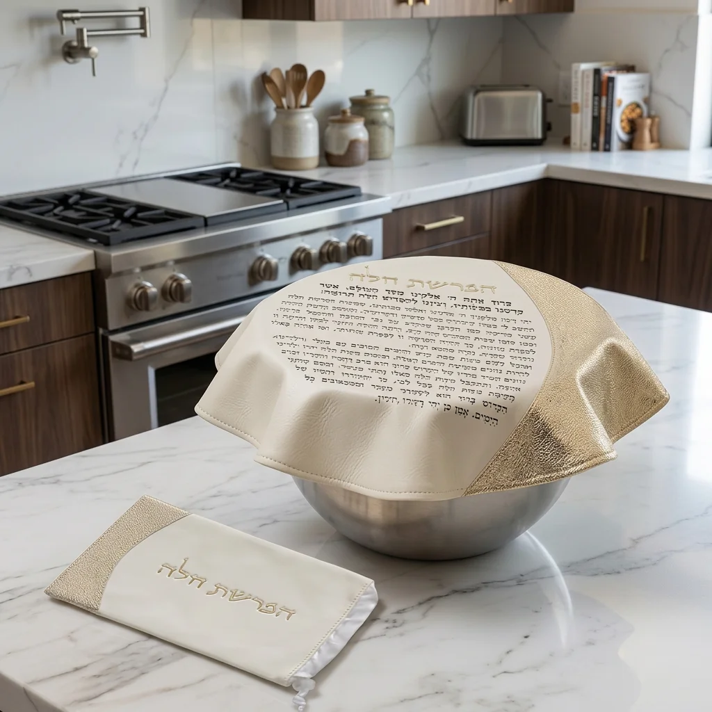 Leatherette "Hafrashat Challah" Blessings - White 40 cm - Gold