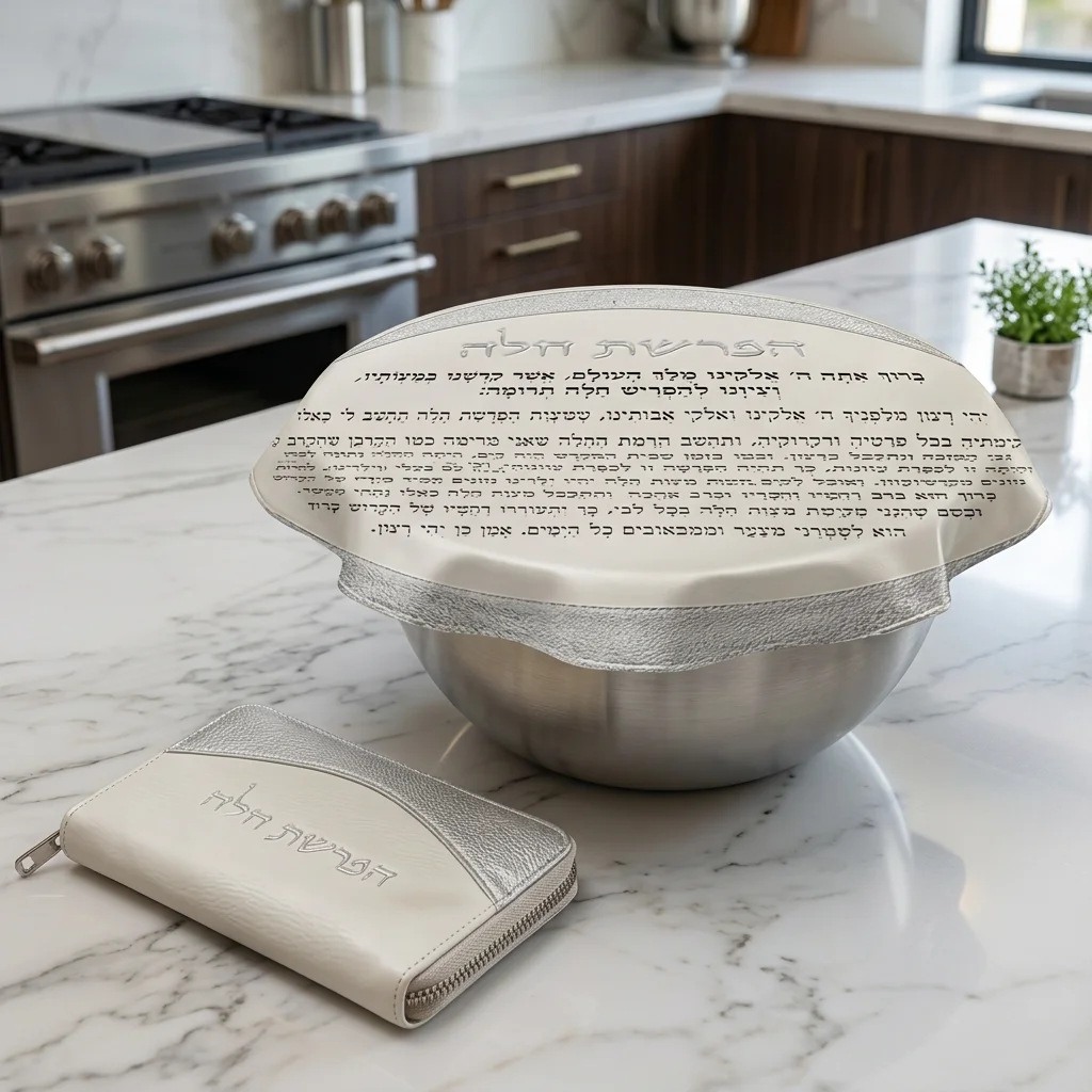 Leatherette "Hafrashat Challah" Blessings - White 40 cm - Silver