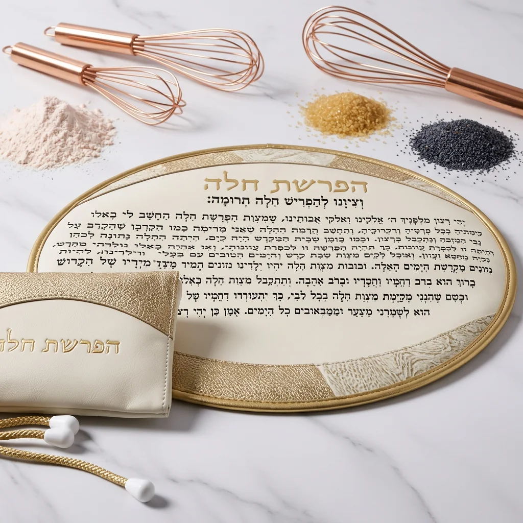 Leatherette "Hafrashat Challah" Blessings - White 40 cm - Gold