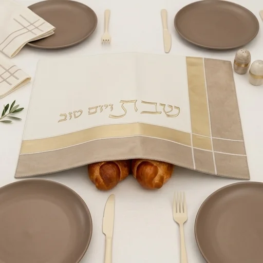 Leatherette Challah Cover 45x55 cm with Embossed Logo - Gold, White