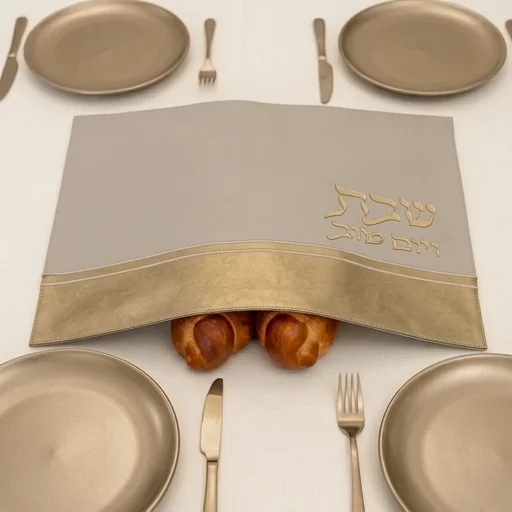 Leatherette Challah Cover 42x52 cm with Embossed Logo - Gold, White