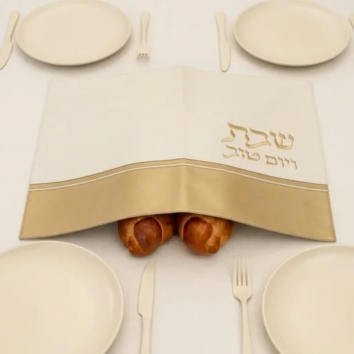 Leatherette Challah Cover 45x55 cm with Embossed Logo - Gold, White