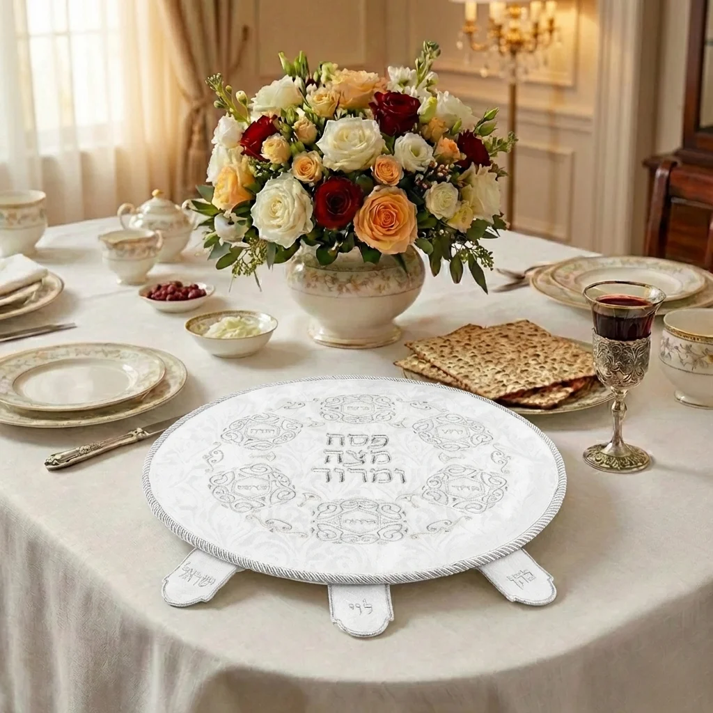 Brockett Passover Cover 45 cm, with Embroidery - Silver