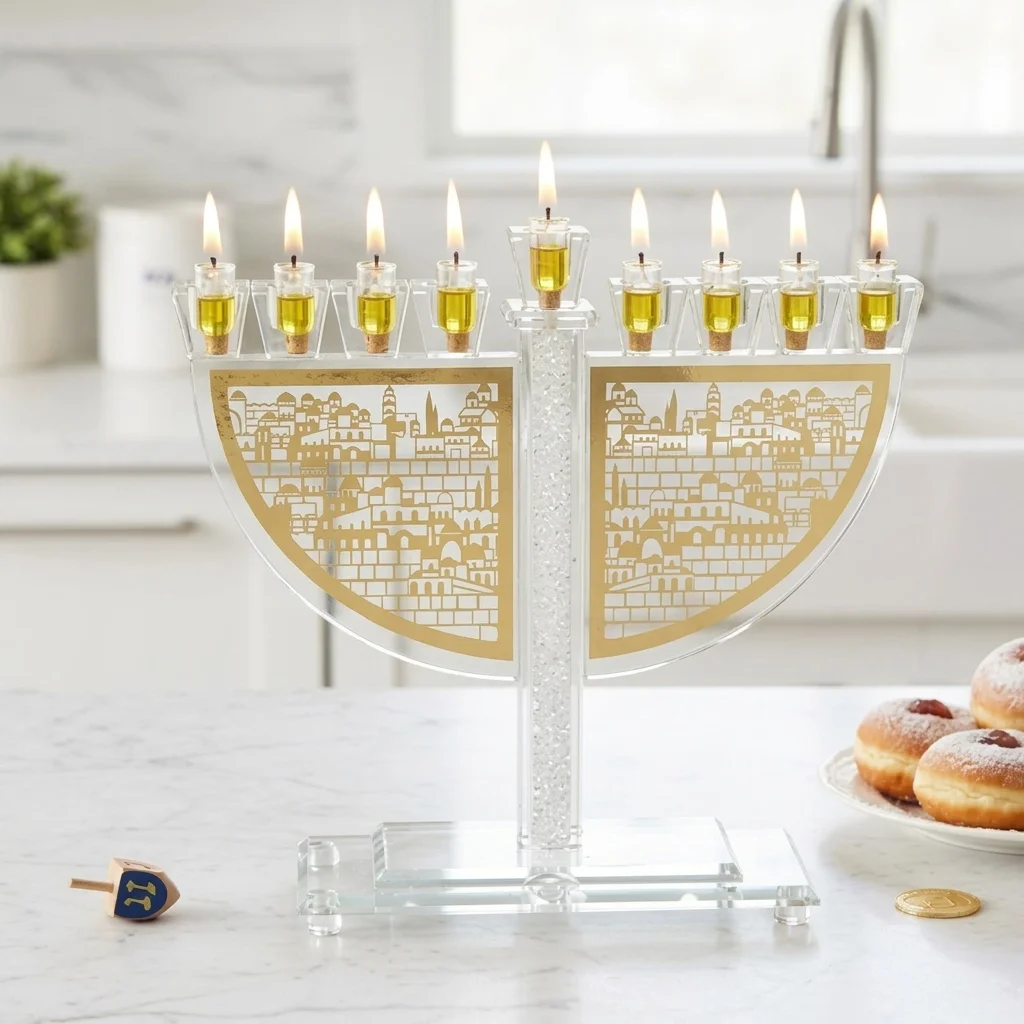 Crystal Menorah 23 cm with Metal Plaque