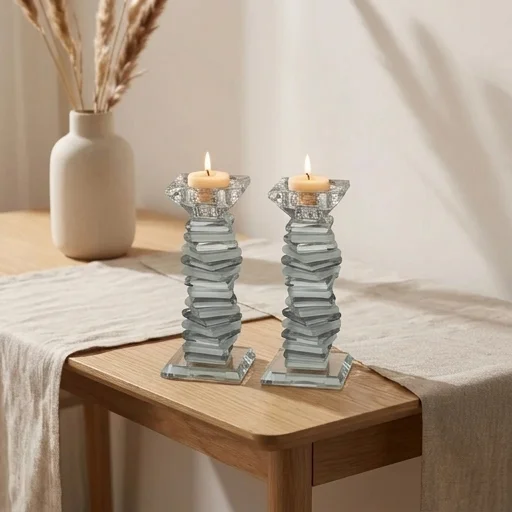 Pair of Crystal Elegant Candlesticks 16.5 cm