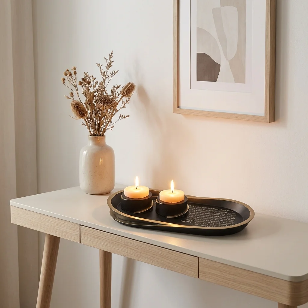 Polymer Set Tray and Pair of Candlesticks