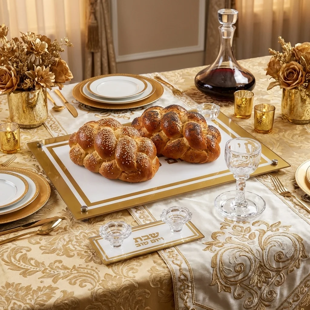 סט גביע קידוש + פמוטים + מגש חלה מקריסטל