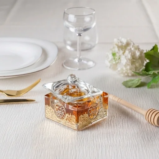 Crystal Honey Dish 7*7 cm with Metal Plaque