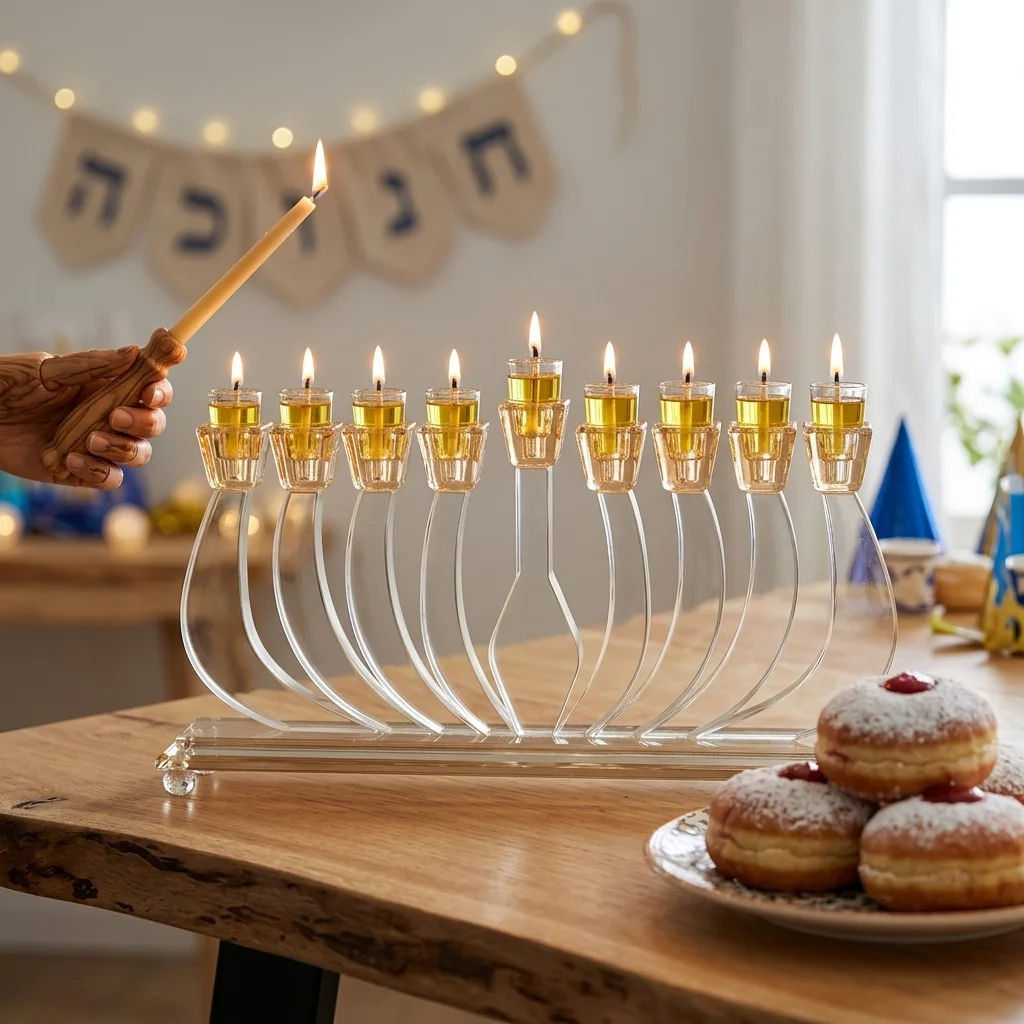 Elegant Crystal Menorah 16cm