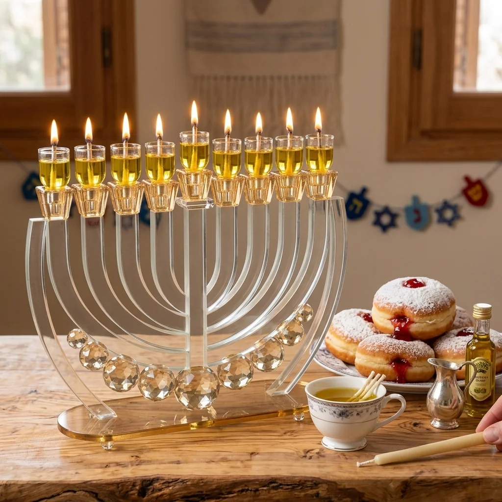 Crystal Elegant Hanukkiah 25cm - Gold